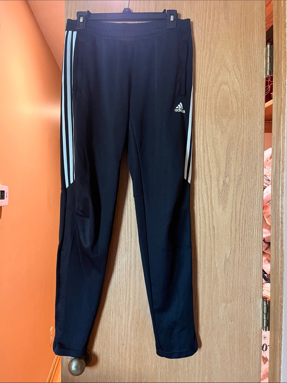 adidas Black Track Pants with White Three-Stripes